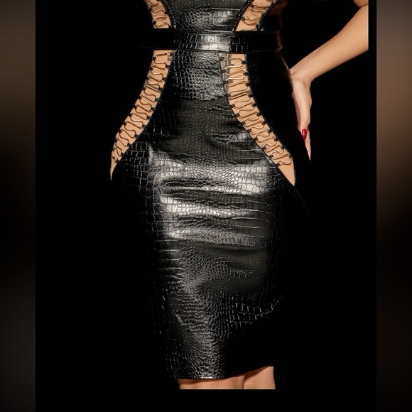 Honey Birdette CHHAYA Croc Embossed Vegan Leather Pencil Skirt Size Small NWOT